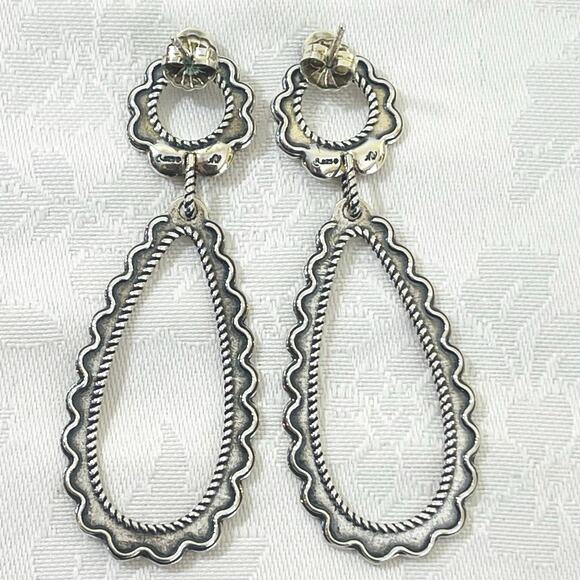 American West Carolyn Pollack Sterling Silver Agate Earrings Teardrop Drop Black - Picture 6 of 10